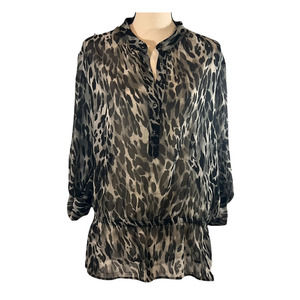 Charter Club Women's Black/White Animal Print Top Blouse Size XL